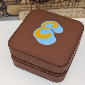 Brown Faux Leather Travel Jewelry Box With 'E' Initial